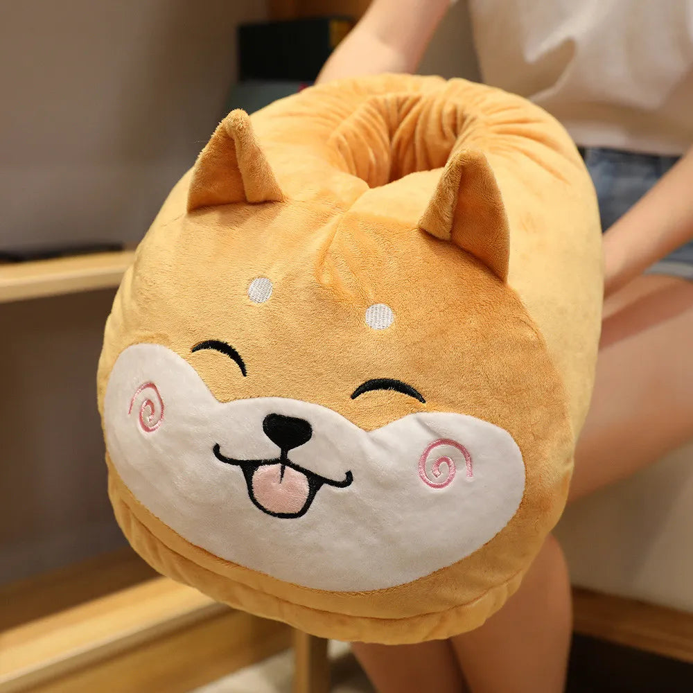 Winter Cartoon Home Big Feet Warm Women Slippers Dinosaur Panda Pig dDog Foot Warmer Adult Shoes Computer