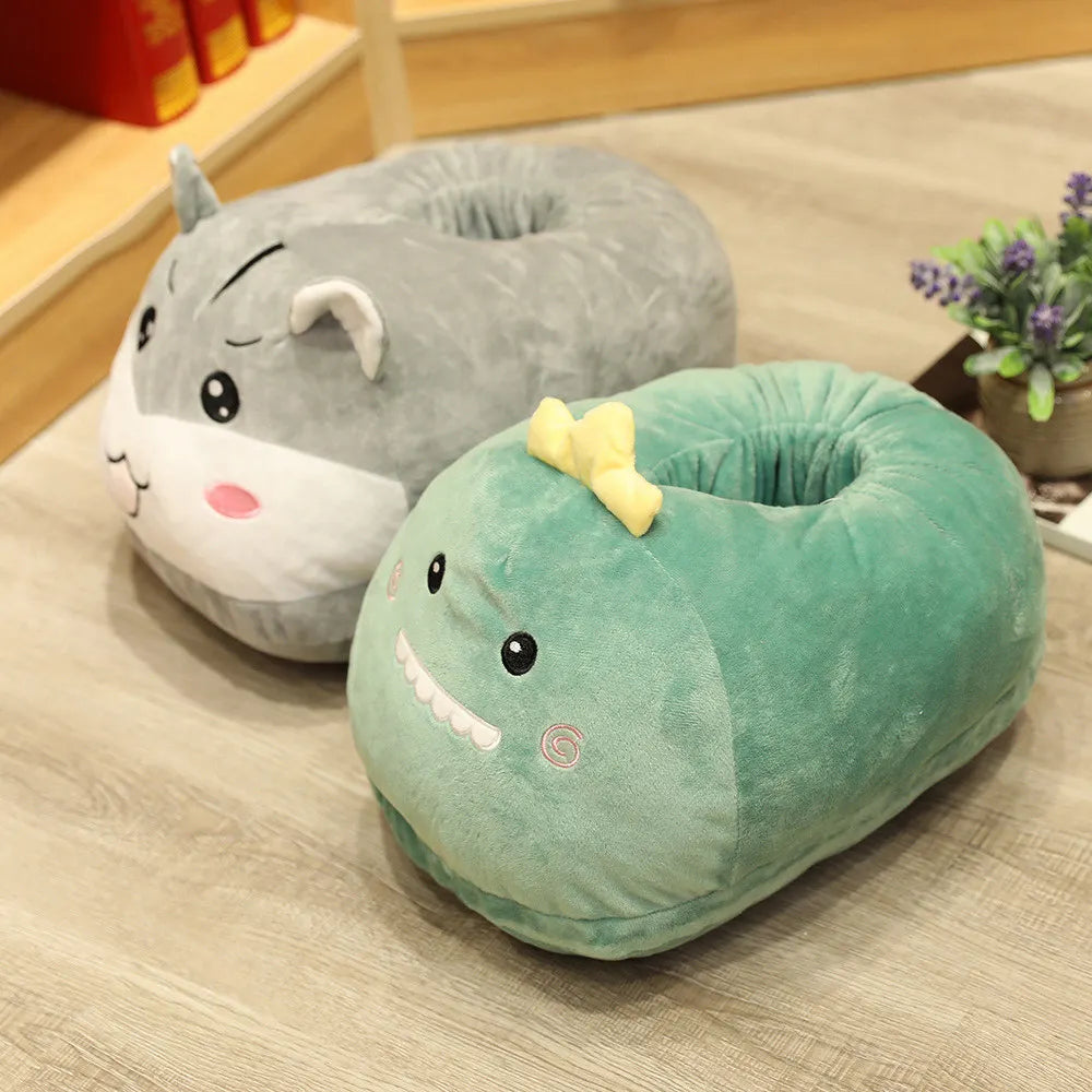 Winter Cartoon Home Big Feet Warm Women Slippers Dinosaur Panda Pig dDog Foot Warmer Adult Shoes Computer