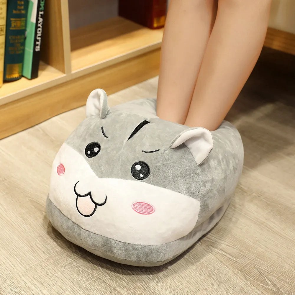 Winter Cartoon Home Big Feet Warm Women Slippers Dinosaur Panda Pig dDog Foot Warmer Adult Shoes Computer