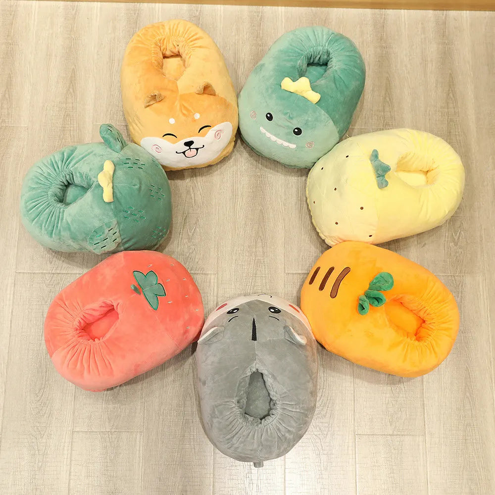 Winter Cartoon Home Big Feet Warm Women Slippers Dinosaur Panda Pig dDog Foot Warmer Adult Shoes Computer