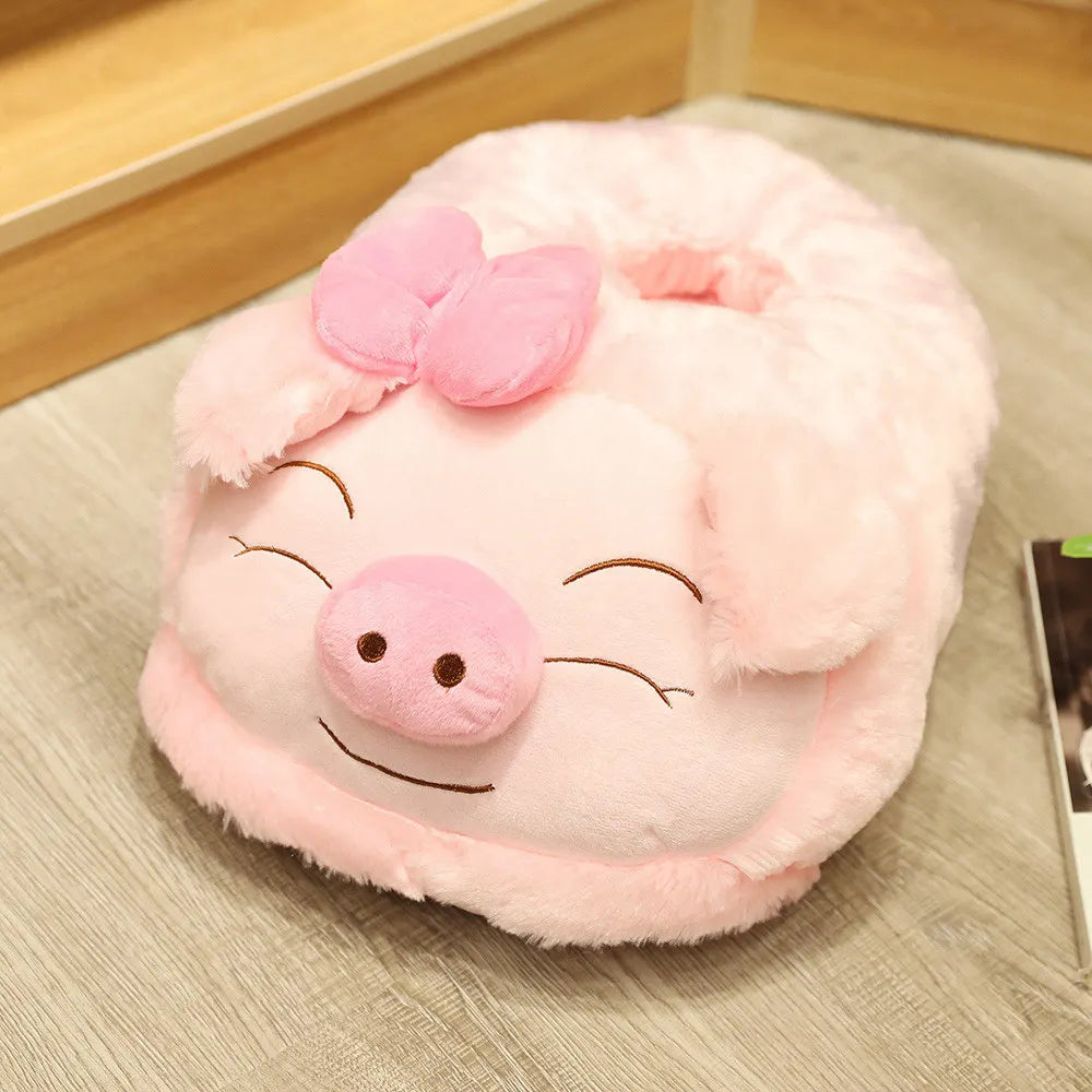 Winter Cartoon Home Big Feet Warm Women Slippers Dinosaur Panda Pig dDog Foot Warmer Adult Shoes Computer