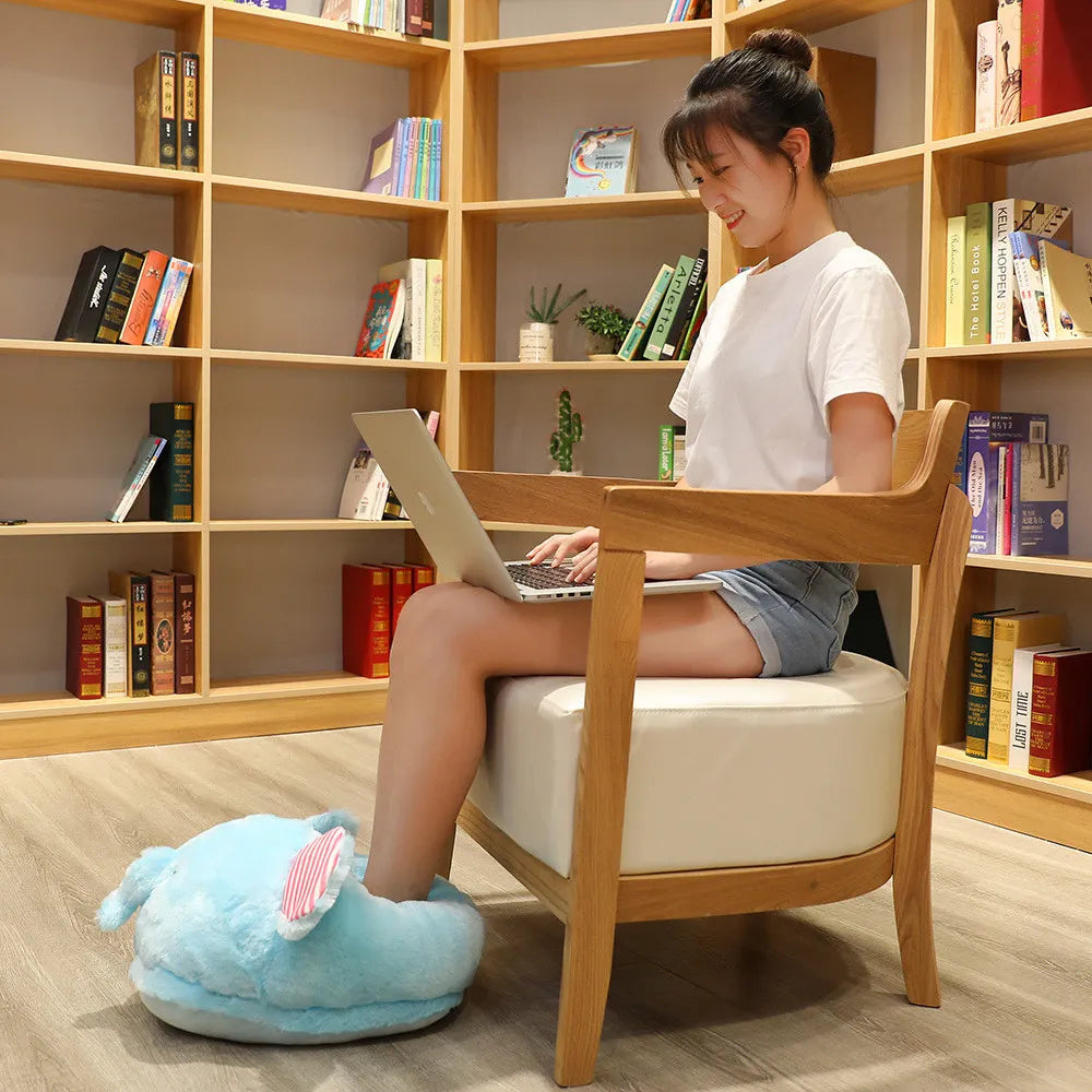 Winter Cartoon Home Big Feet Warm Women Slippers Dinosaur Panda Pig dDog Foot Warmer Adult Shoes Computer