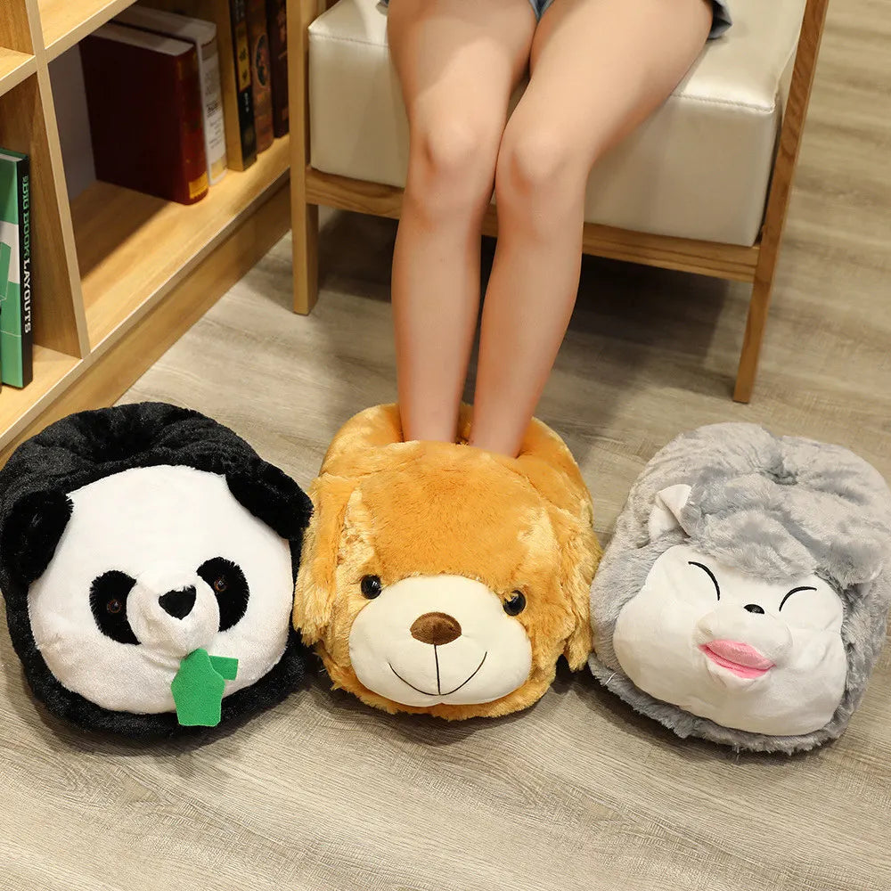 Winter Cartoon Home Big Feet Warm Women Slippers Dinosaur Panda Pig dDog Foot Warmer Adult Shoes Computer