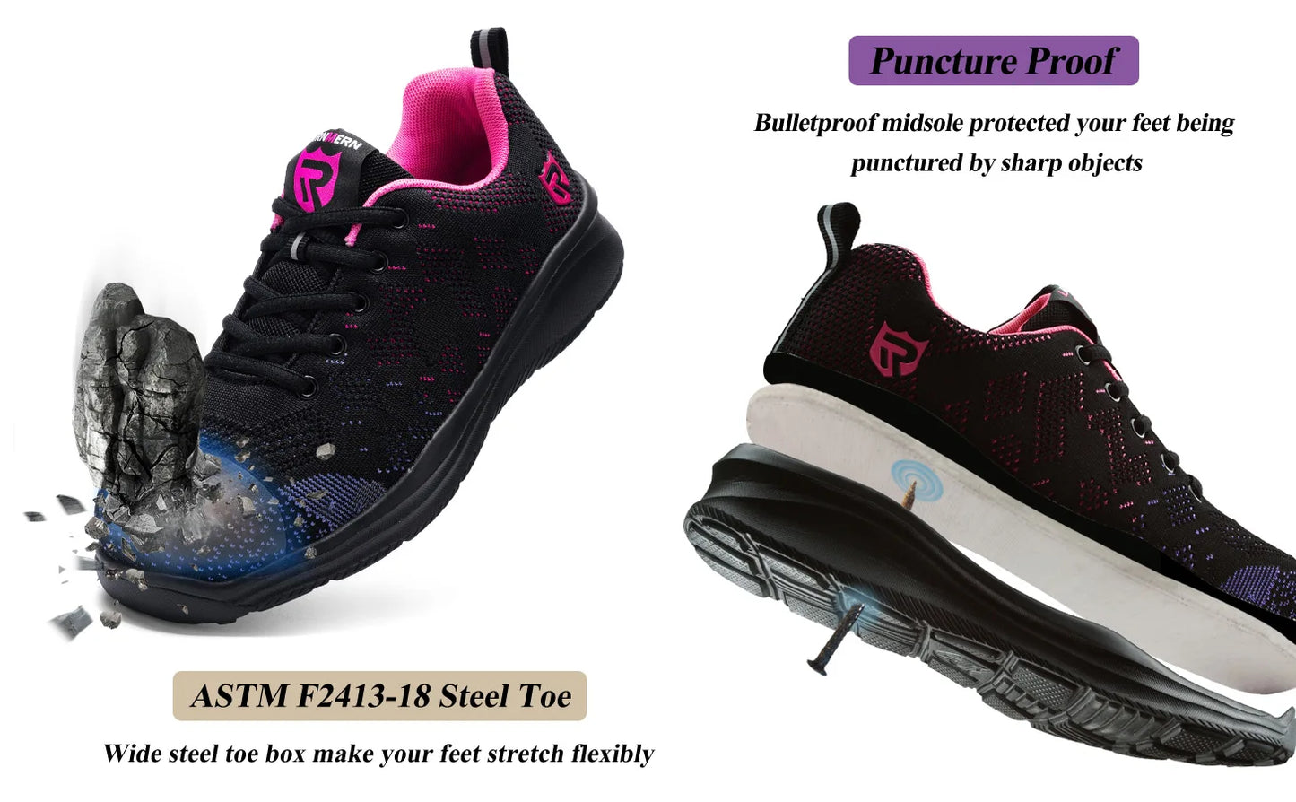 LARNMERN Safety Shoes for Women Anti-puncture Steel Toe Shoes Breathable Non Slip Work Shoes Sneakers