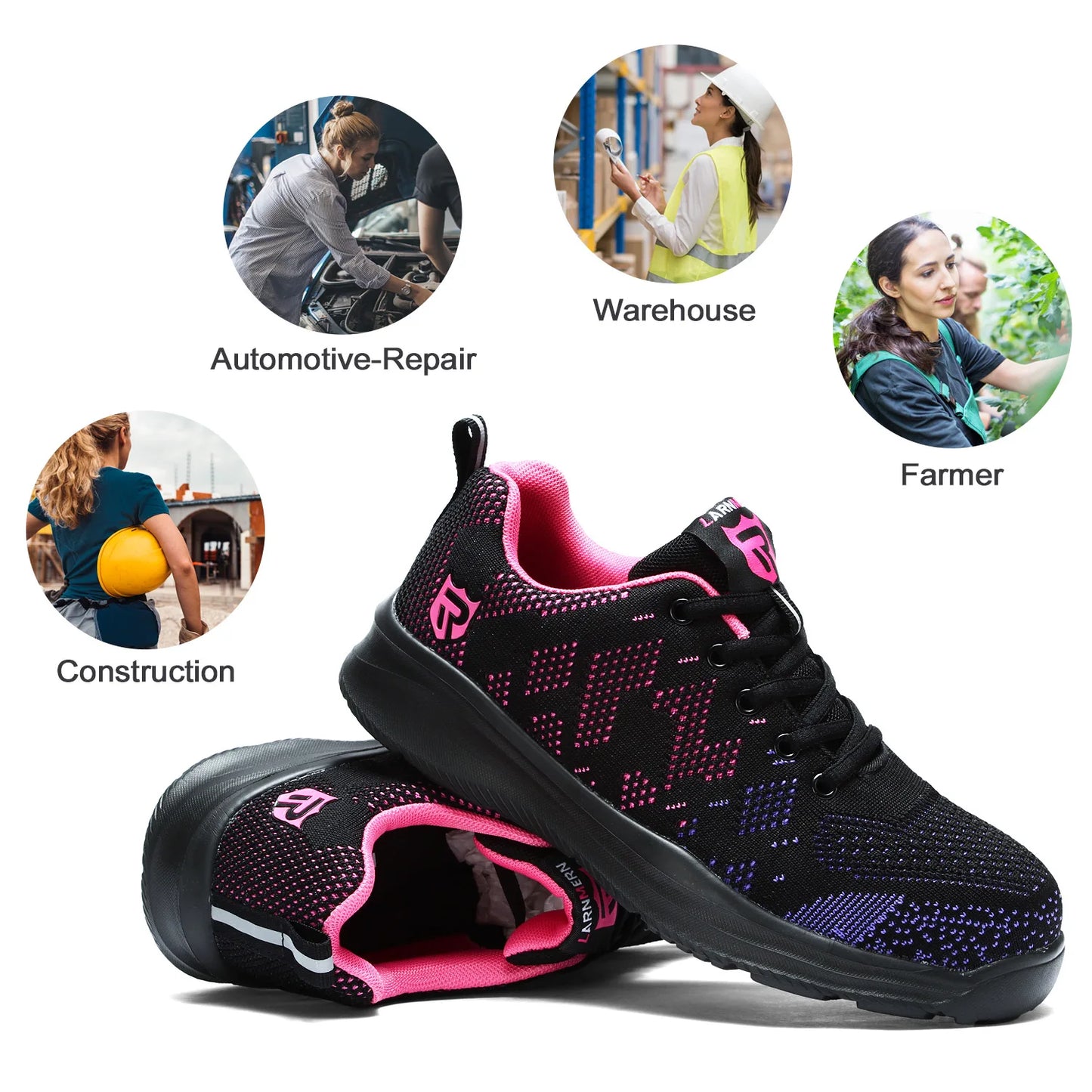 LARNMERN Safety Shoes for Women Anti-puncture Steel Toe Shoes Breathable Non Slip Work Shoes Sneakers