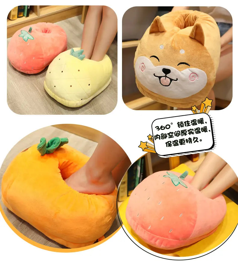 Winter Cartoon Home Big Feet Warm Women Slippers Dinosaur Panda Pig dDog Foot Warmer Adult Shoes Computer
