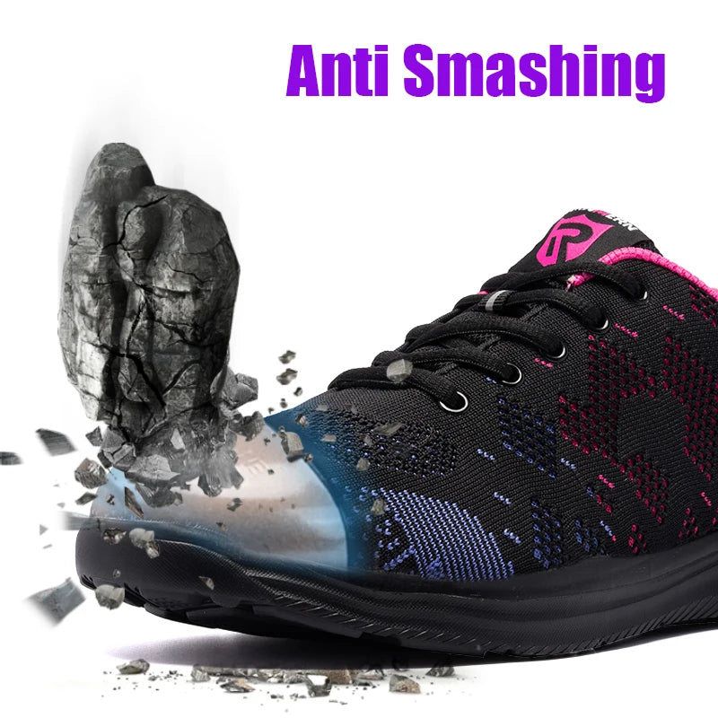 LARNMERN Safety Shoes for Women Anti-puncture Steel Toe Shoes Breathable Non Slip Work Shoes Sneakers