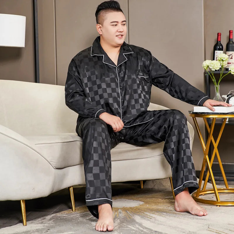 Pijamale mari dimensiuni pentru bărbați 165 kg primăvară vară matase de gheață satin pijama cool pentru bărbați set casual lejer de lux cu imprimeu pijama