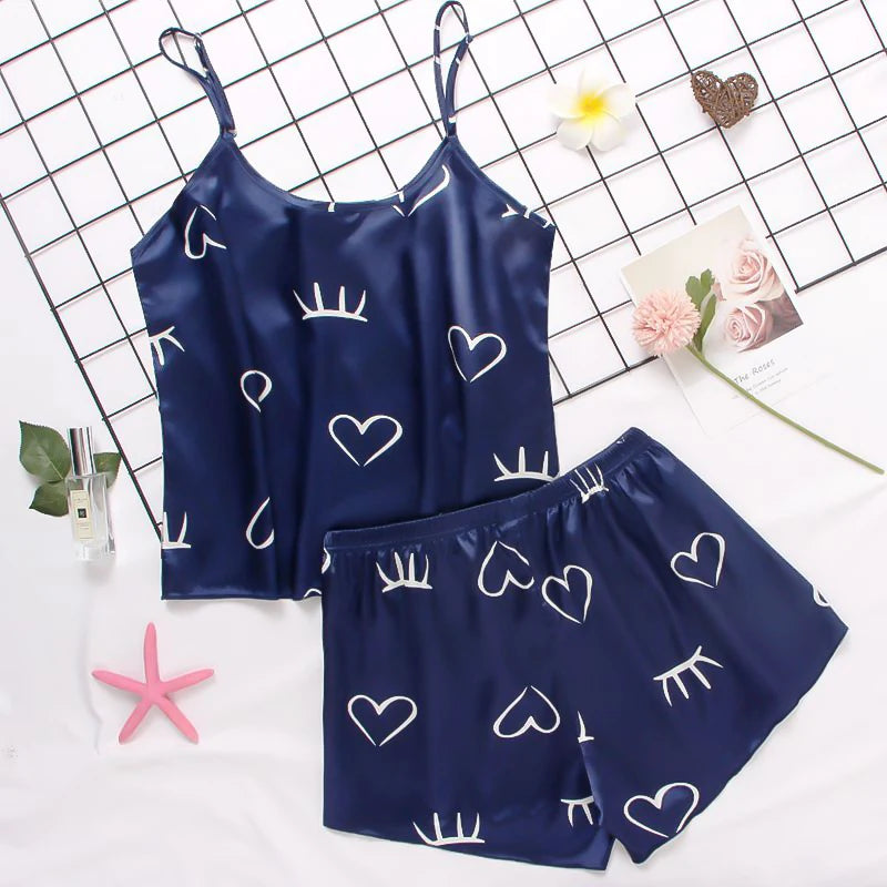 Pijama Satin Mătase Dantela Cami Vest Pantaloni scurți Lenjerie Set pijamale Vară Femei Seturi Pijamale Set două piese Pijama pentru femei