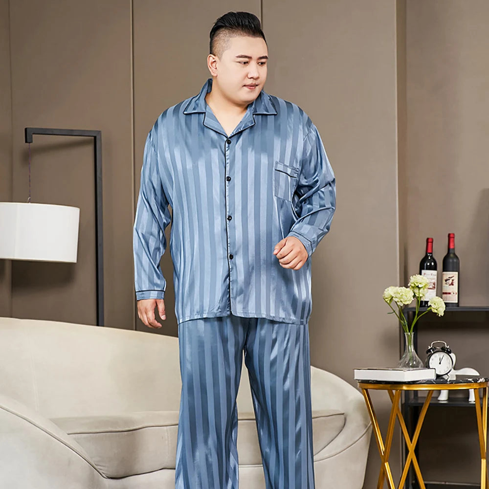 Pijamale mari dimensiuni pentru bărbați 165 kg primăvară vară matase de gheață satin pijama cool pentru bărbați set casual lejer de lux cu imprimeu pijama