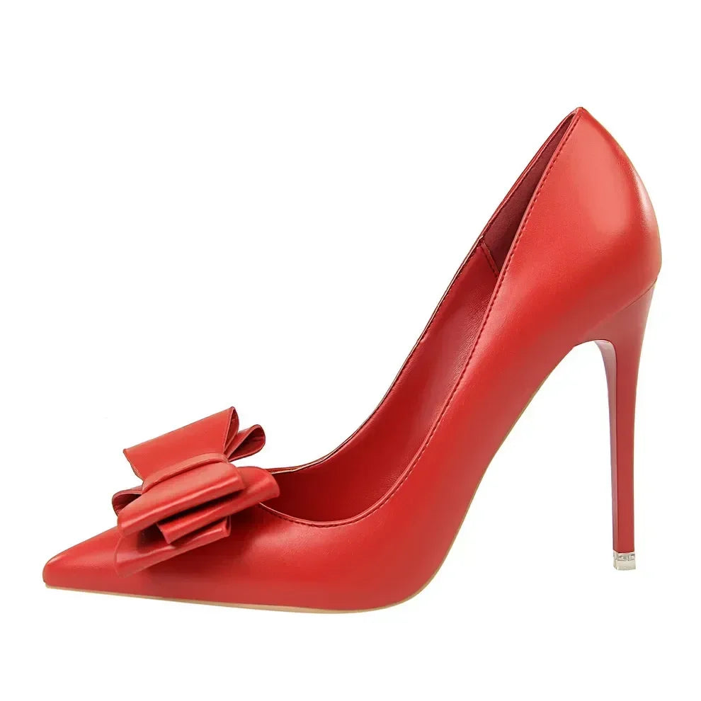 Women Fetish 10.5cm High Heels Blue Pink Pumps Butterfly Knot Leather Stiletto Heels Lady Escarpins Wedding Evening Party Shoes