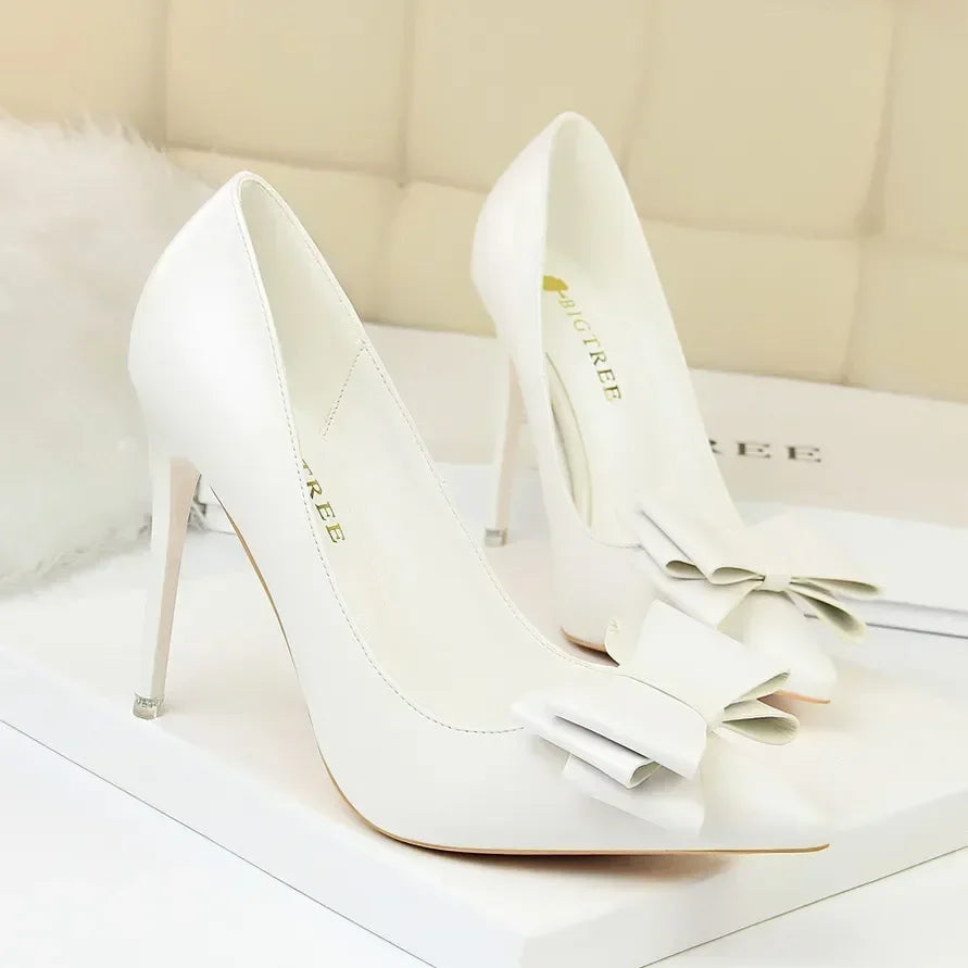 Women Fetish 10.5cm High Heels Blue Pink Pumps Butterfly Knot Leather Stiletto Heels Lady Escarpins Wedding Evening Party Shoes