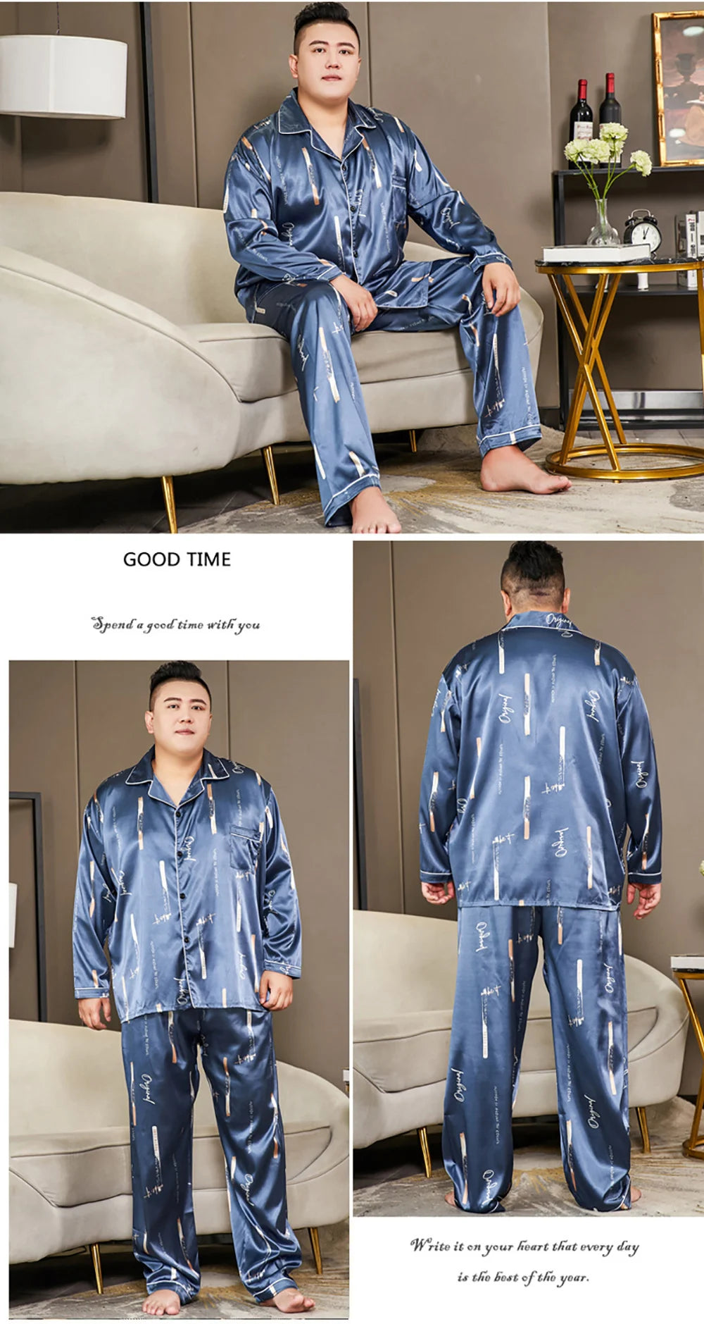 Pijamale mari dimensiuni pentru bărbați 165 kg primăvară vară matase de gheață satin pijama cool pentru bărbați set casual lejer de lux cu imprimeu pijama