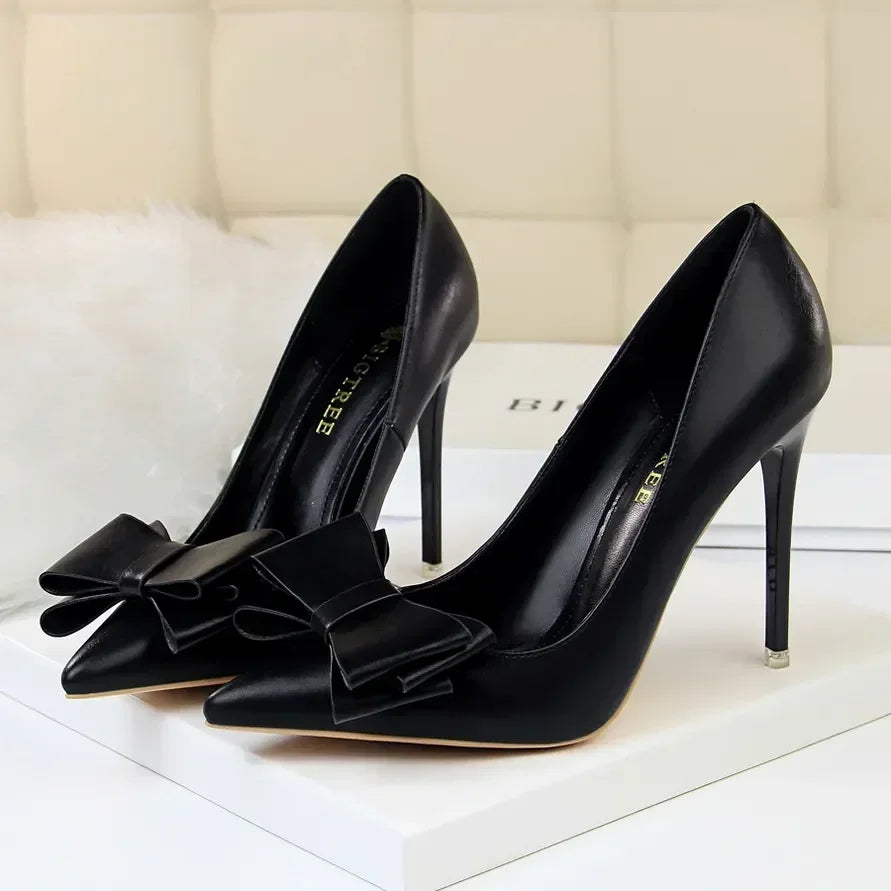 Women Fetish 10.5cm High Heels Blue Pink Pumps Butterfly Knot Leather Stiletto Heels Lady Escarpins Wedding Evening Party Shoes