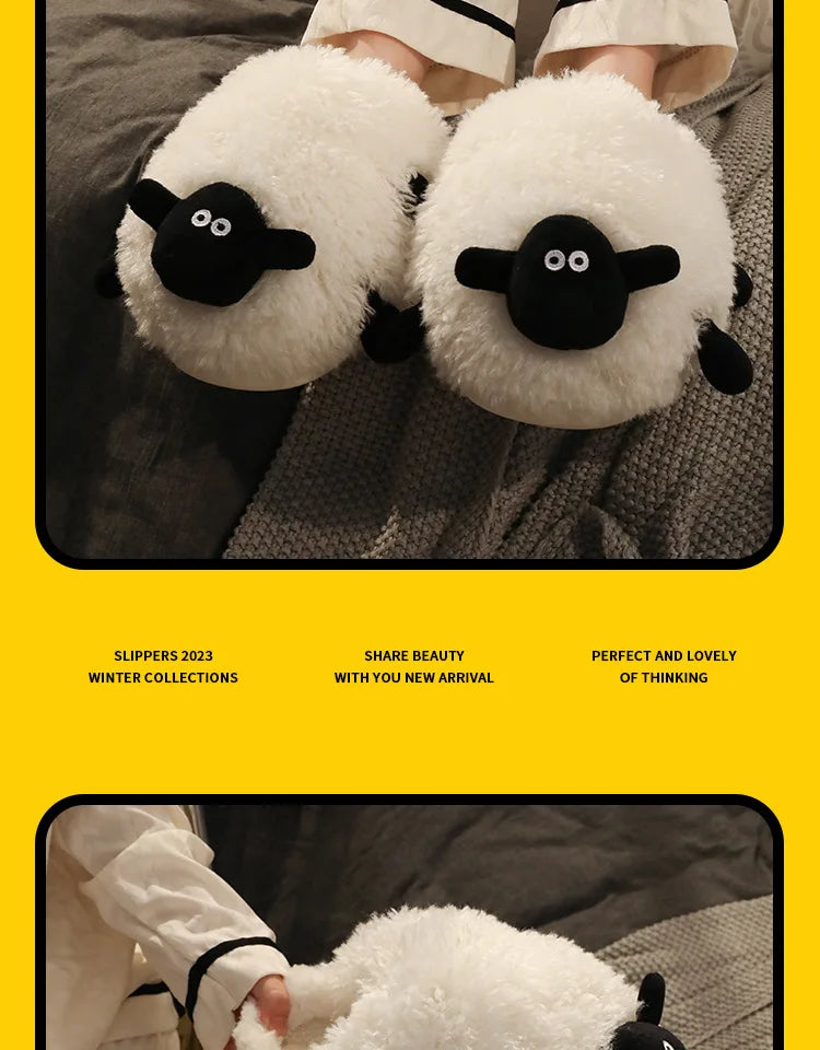 Winter funny beige white sheep slippers girls gift flurry slides women floor design slippers 2023 new arrival
