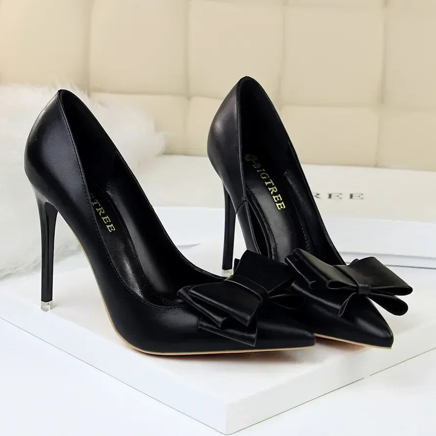 Women Fetish 10.5cm High Heels Blue Pink Pumps Butterfly Knot Leather Stiletto Heels Lady Escarpins Wedding Evening Party Shoes