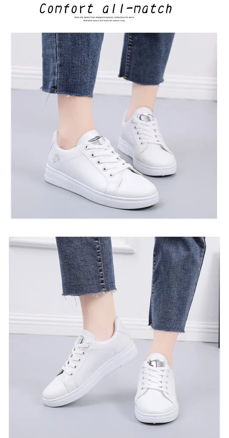 Women Casual Shoes New Spring Fashion Embroidered White Breathable Flower Lace-Up Sneakers 2023