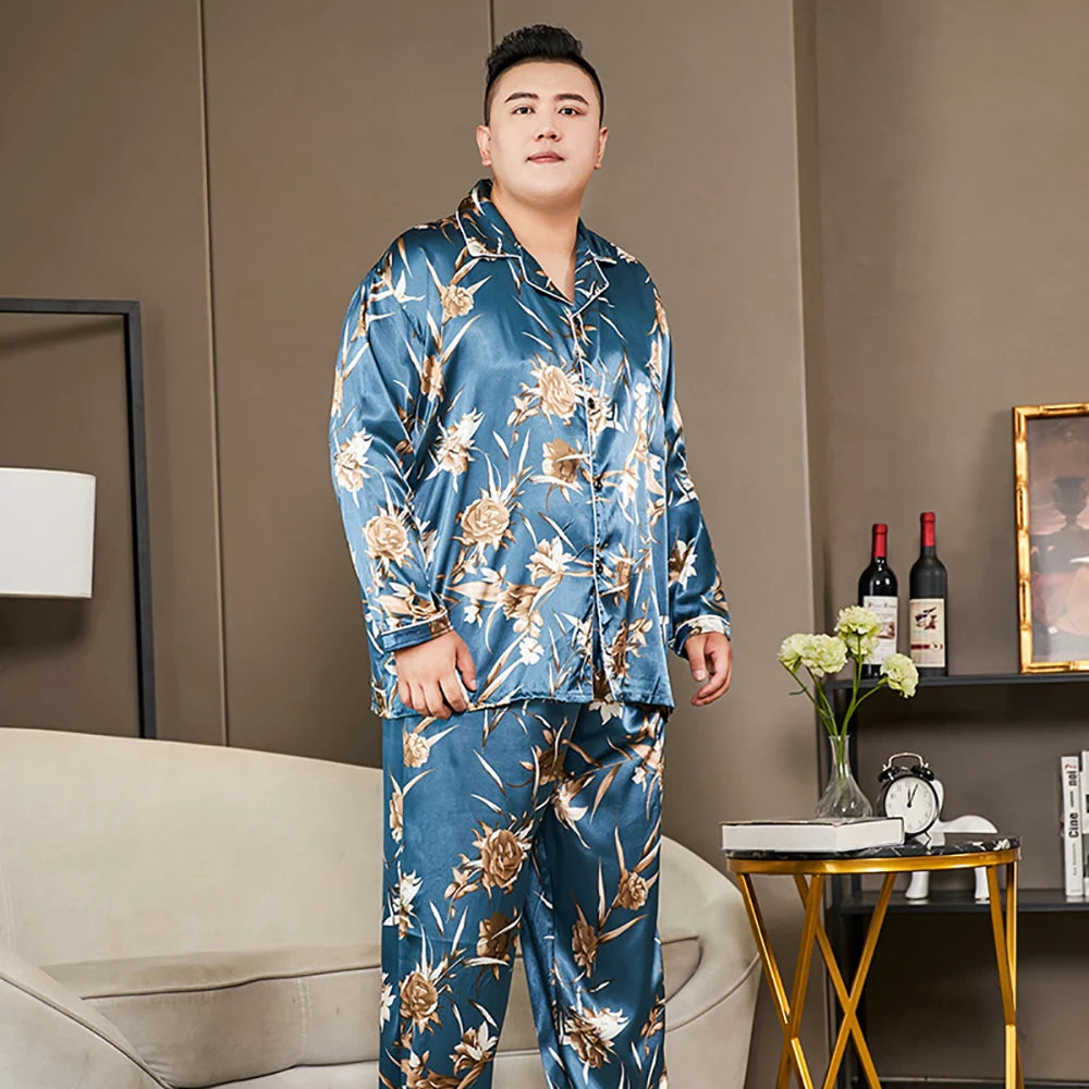 Pijamale mari dimensiuni pentru bărbați 165 kg primăvară vară matase de gheață satin pijama cool pentru bărbați set casual lejer de lux cu imprimeu pijama