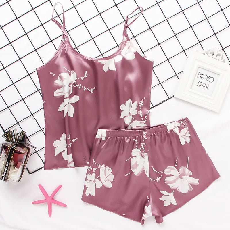 Pijama Satin Mătase Dantela Cami Vest Pantaloni scurți Lenjerie Set pijamale Vară Femei Seturi Pijamale Set două piese Pijama pentru femei