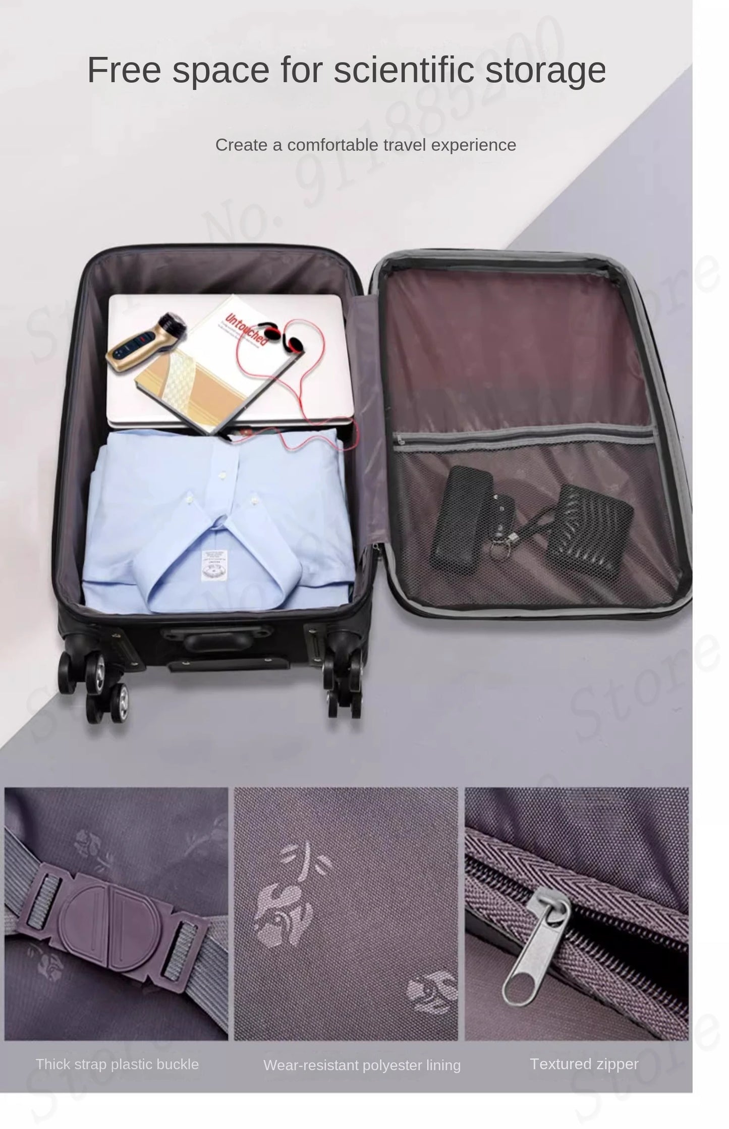 Set de troler de mare capacitate, carucior pentru studenti, rezistent la apa, roata detasabila, stofa Oxford, valiza de cabina cu blocare cu combinatie
