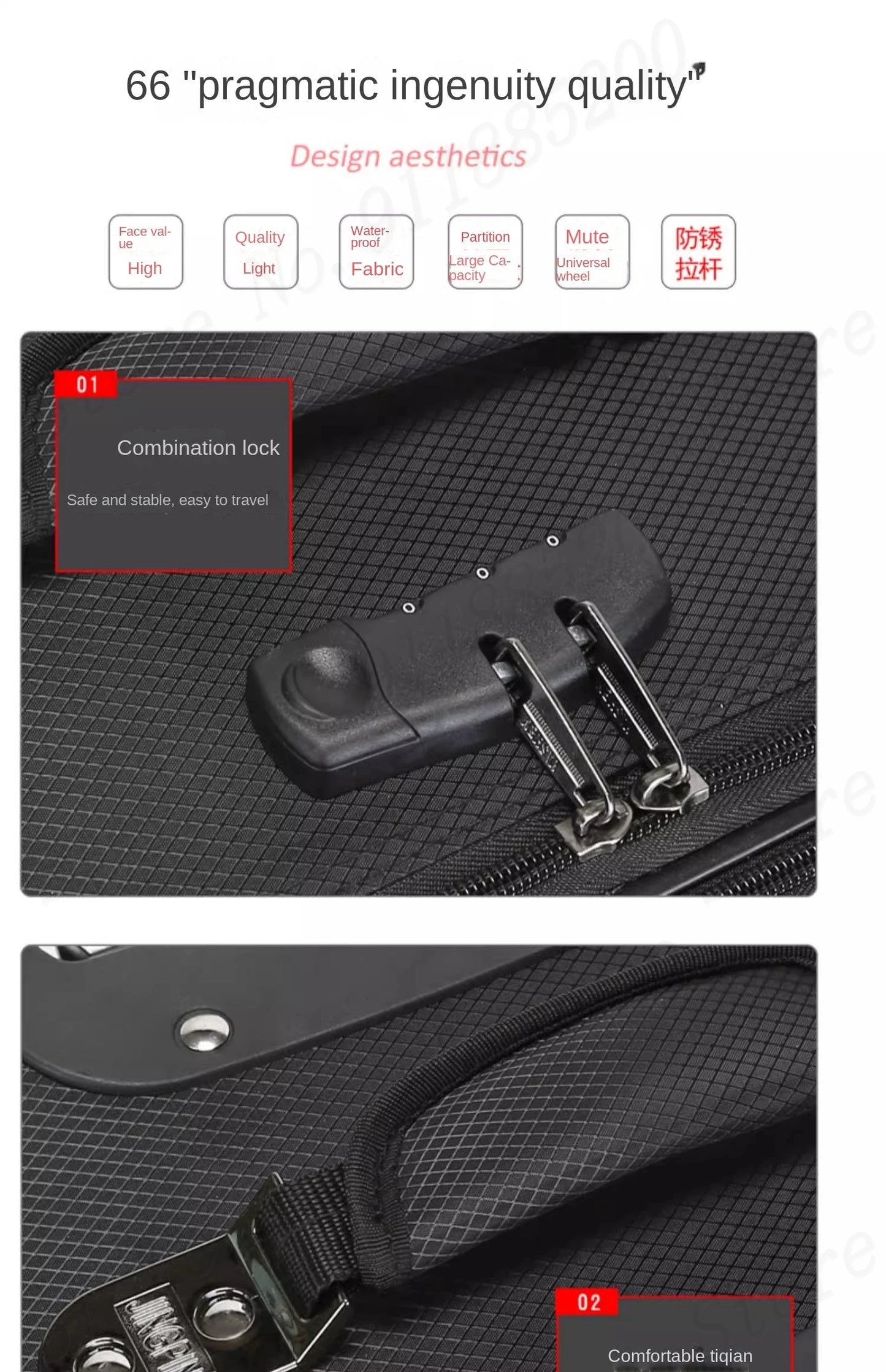 Set de troler de mare capacitate, carucior pentru studenti, rezistent la apa, roata detasabila, stofa Oxford, valiza de cabina cu blocare cu combinatie