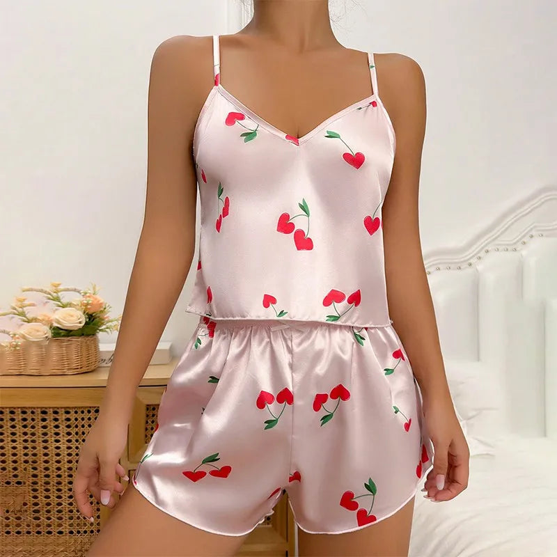 Pijama Satin Mătase Dantela Cami Vest Pantaloni scurți Lenjerie Set pijamale Vară Femei Seturi Pijamale Set două piese Pijama pentru femei