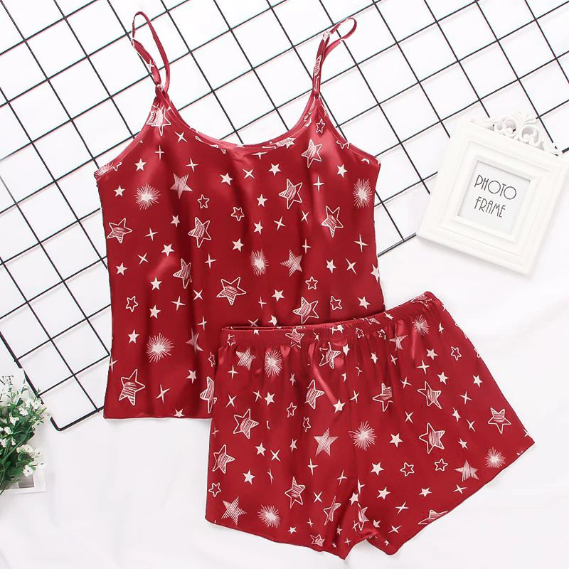 Pijama Satin Mătase Dantela Cami Vest Pantaloni scurți Lenjerie Set pijamale Vară Femei Seturi Pijamale Set două piese Pijama pentru femei