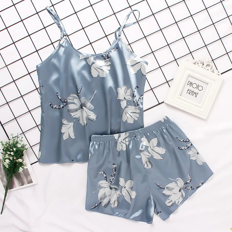 Pijama Satin Mătase Dantela Cami Vest Pantaloni scurți Lenjerie Set pijamale Vară Femei Seturi Pijamale Set două piese Pijama pentru femei