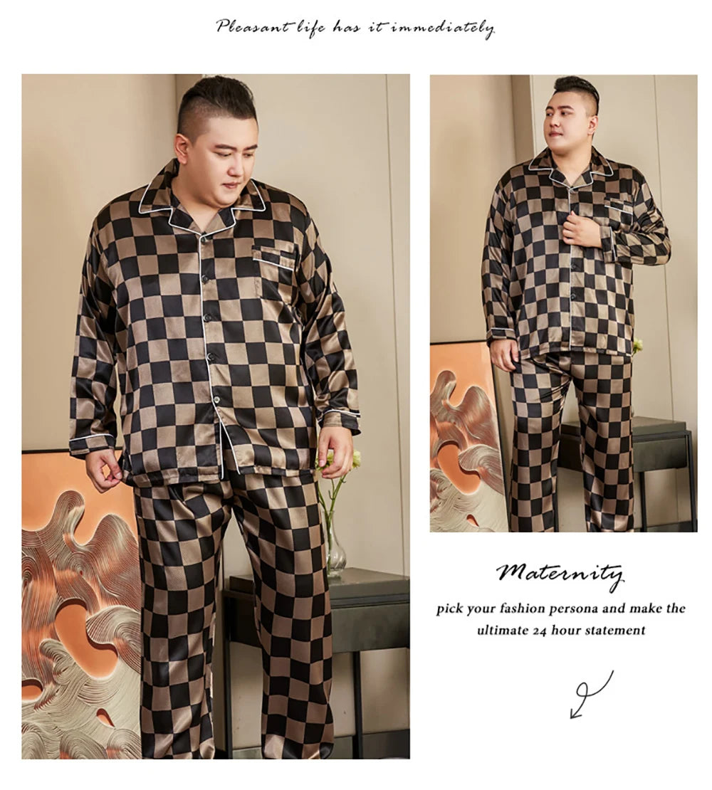 Pijamale mari dimensiuni pentru bărbați 165 kg primăvară vară matase de gheață satin pijama cool pentru bărbați set casual lejer de lux cu imprimeu pijama