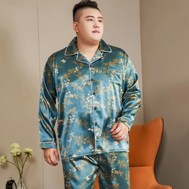 Pijamale mari dimensiuni pentru bărbați 165 kg primăvară vară matase de gheață satin pijama cool pentru bărbați set casual lejer de lux cu imprimeu pijama