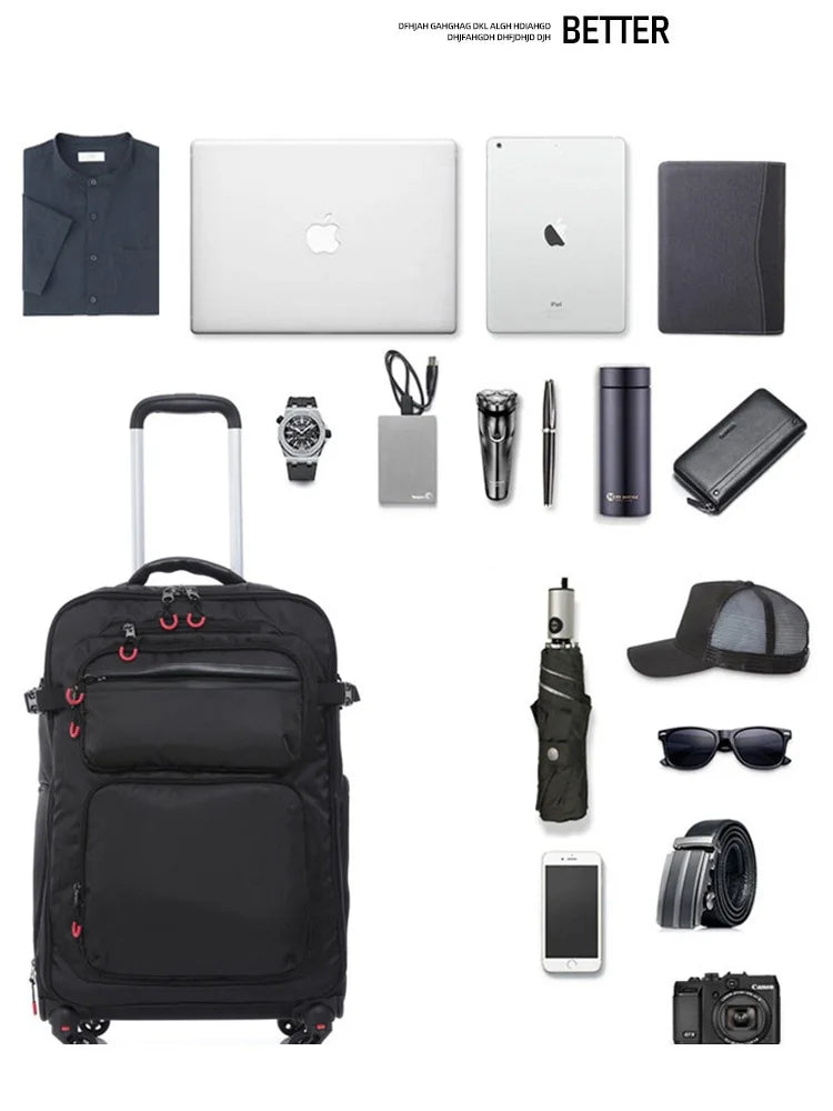 Wheeled Backpack Black Suitcase Oxford Trolley Bag Lightweight Luggage Cabin Male 18" 20" 24" Backpacks Waterproof Travel Bags