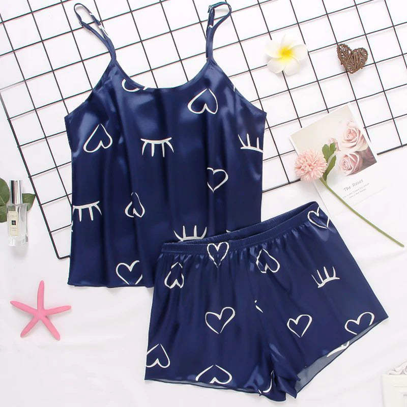 Pijama Satin Mătase Dantela Cami Vest Pantaloni scurți Lenjerie Set pijamale Vară Femei Seturi Pijamale Set două piese Pijama pentru femei