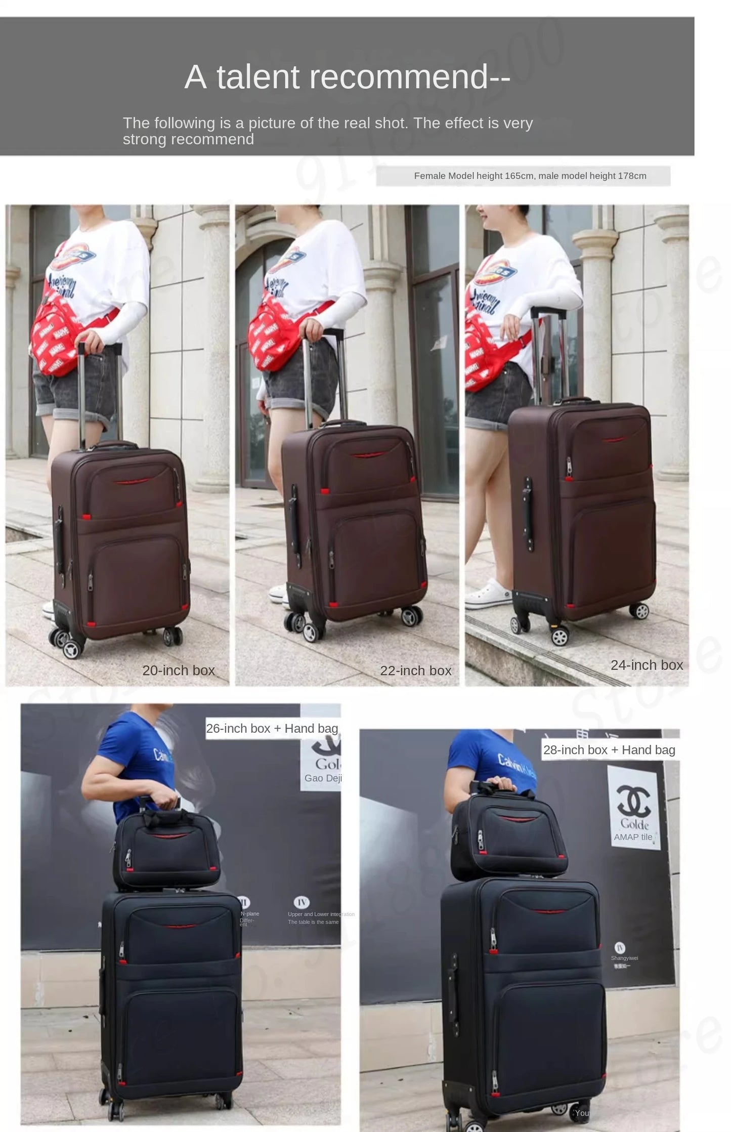 Set de troler de mare capacitate, carucior pentru studenti, rezistent la apa, roata detasabila, stofa Oxford, valiza de cabina cu blocare cu combinatie