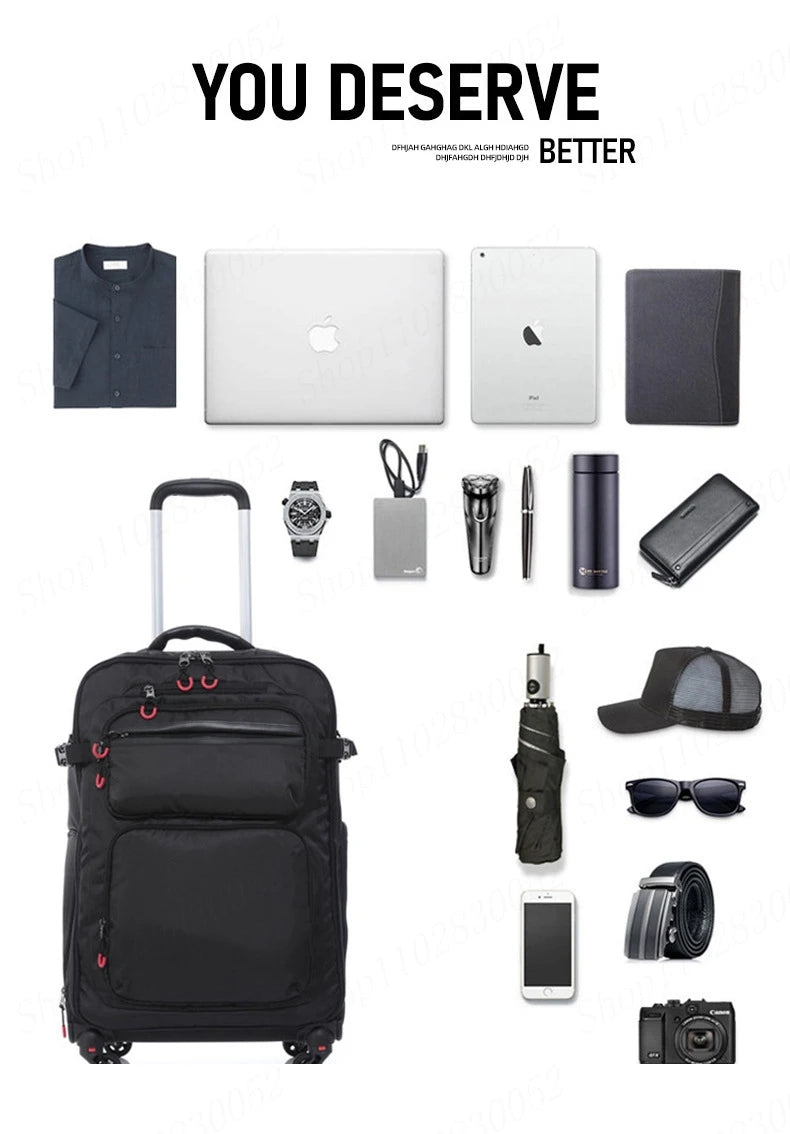 Wheeled Backpack Black Suitcase Oxford Trolley Bag Lightweight Luggage Cabin Male 18" 20" 24" Backpacks Waterproof Travel Bags
