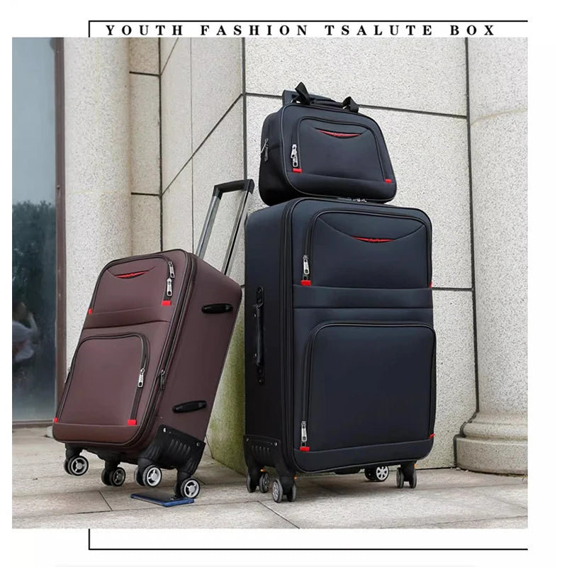 Set de troler de mare capacitate, carucior pentru studenti, rezistent la apa, roata detasabila, stofa Oxford, valiza de cabina cu blocare cu combinatie