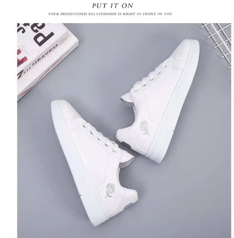 Women Casual Shoes New Spring Fashion Embroidered White Breathable Flower Lace-Up Sneakers 2023