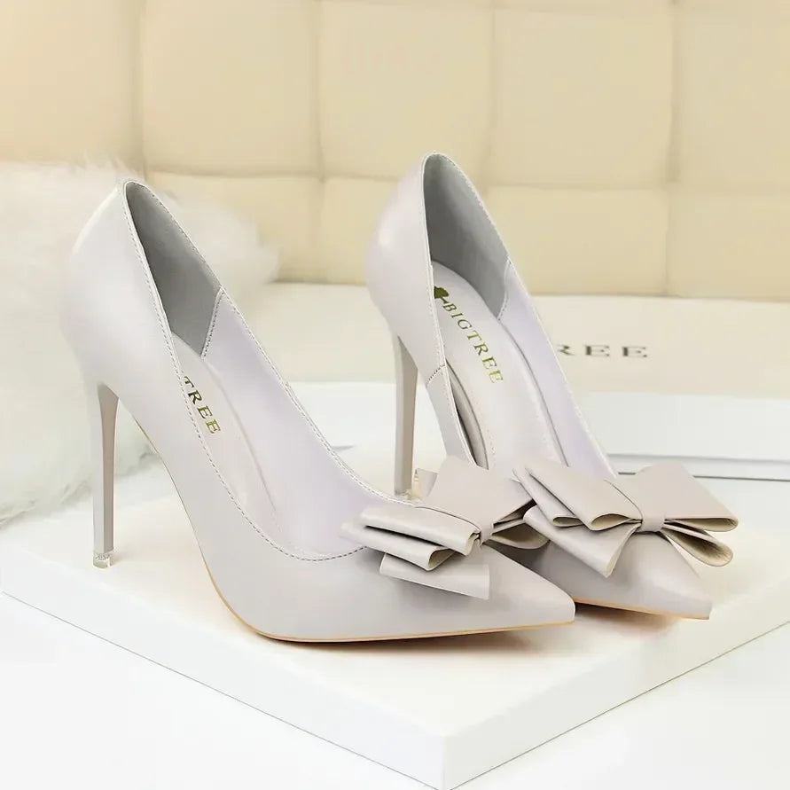 Women Fetish 10.5cm High Heels Blue Pink Pumps Butterfly Knot Leather Stiletto Heels Lady Escarpins Wedding Evening Party Shoes