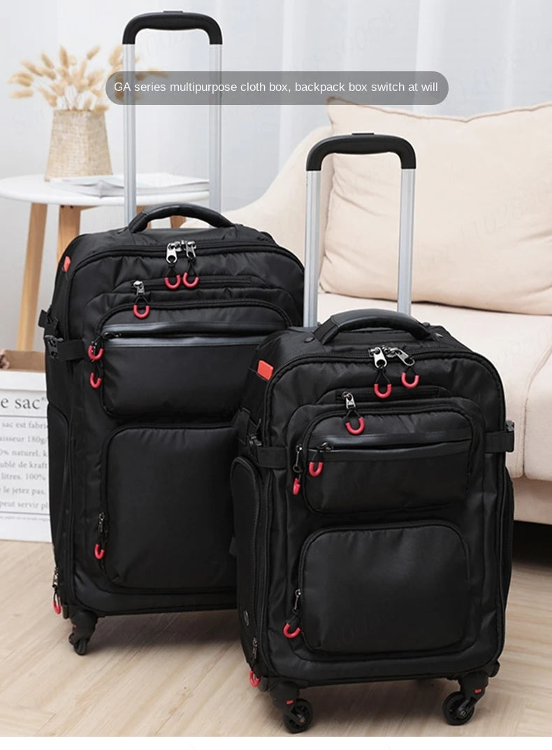 Wheeled Backpack Black Suitcase Oxford Trolley Bag Lightweight Luggage Cabin Male 18" 20" 24" Backpacks Waterproof Travel Bags