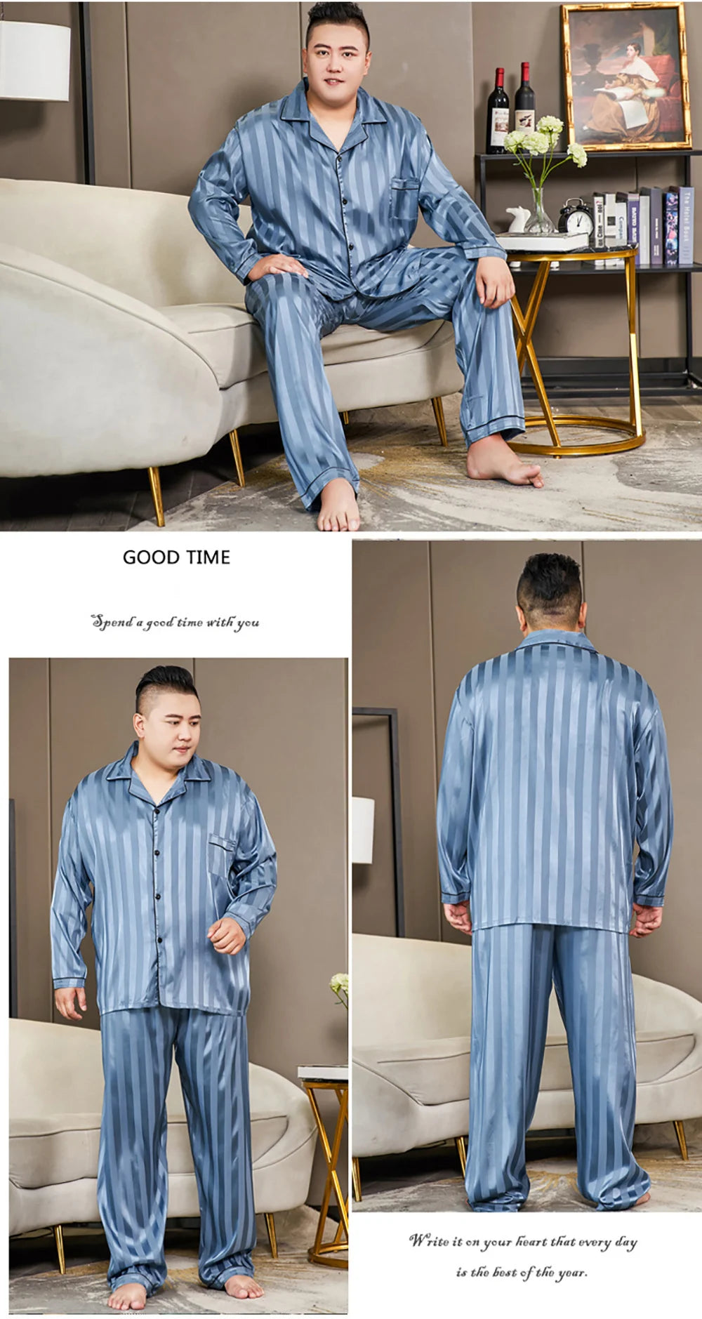 Pijamale mari dimensiuni pentru bărbați 165 kg primăvară vară matase de gheață satin pijama cool pentru bărbați set casual lejer de lux cu imprimeu pijama