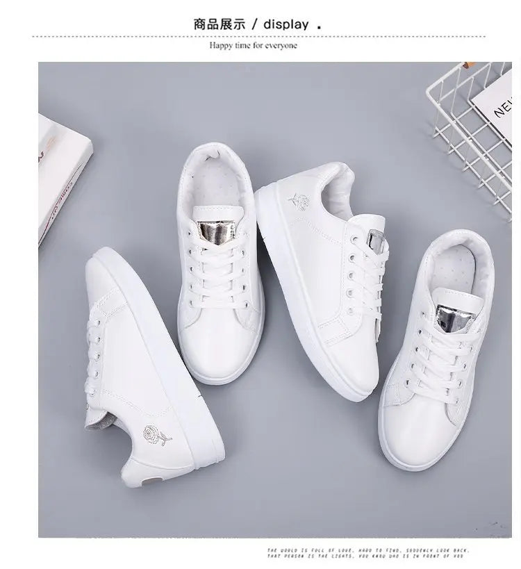Women Casual Shoes New Spring Fashion Embroidered White Breathable Flower Lace-Up Sneakers 2023