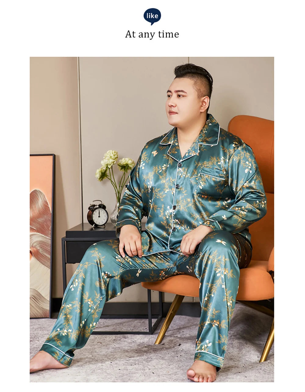 Pijamale mari dimensiuni pentru bărbați 165 kg primăvară vară matase de gheață satin pijama cool pentru bărbați set casual lejer de lux cu imprimeu pijama