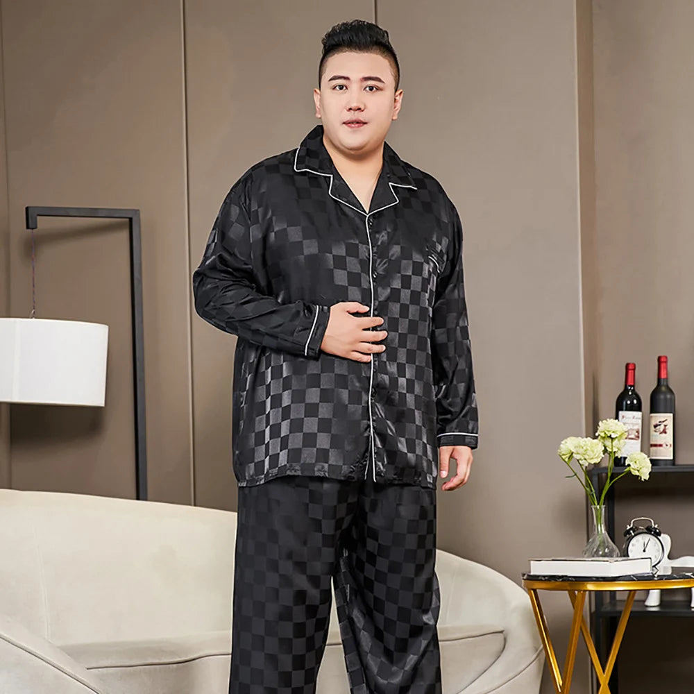 Pijamale mari dimensiuni pentru bărbați 165 kg primăvară vară matase de gheață satin pijama cool pentru bărbați set casual lejer de lux cu imprimeu pijama