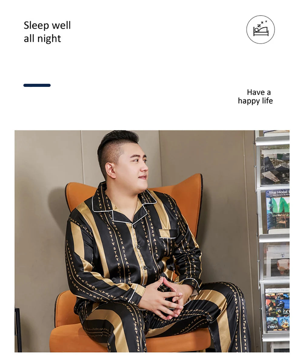 Pijamale mari dimensiuni pentru bărbați 165 kg primăvară vară matase de gheață satin pijama cool pentru bărbați set casual lejer de lux cu imprimeu pijama