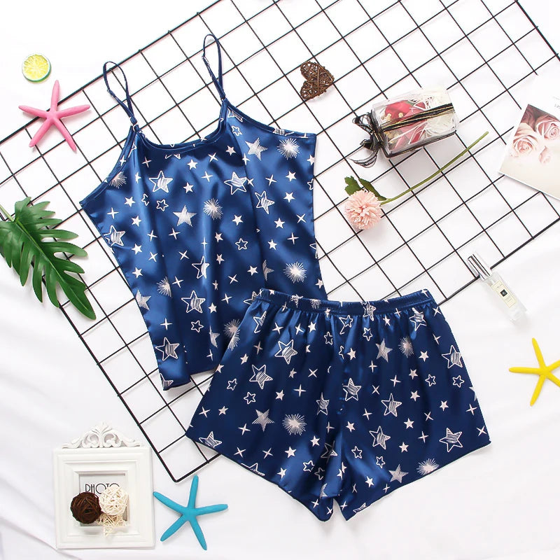 Pijama Satin Mătase Dantela Cami Vest Pantaloni scurți Lenjerie Set pijamale Vară Femei Seturi Pijamale Set două piese Pijama pentru femei