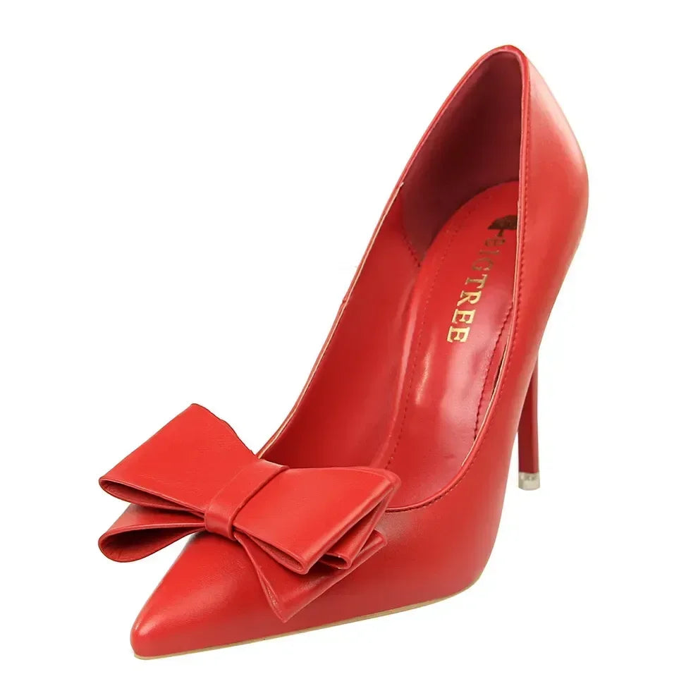 Women Fetish 10.5cm High Heels Blue Pink Pumps Butterfly Knot Leather Stiletto Heels Lady Escarpins Wedding Evening Party Shoes