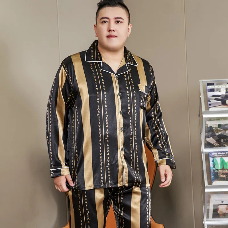 Pijamale mari dimensiuni pentru bărbați 165 kg primăvară vară matase de gheață satin pijama cool pentru bărbați set casual lejer de lux cu imprimeu pijama