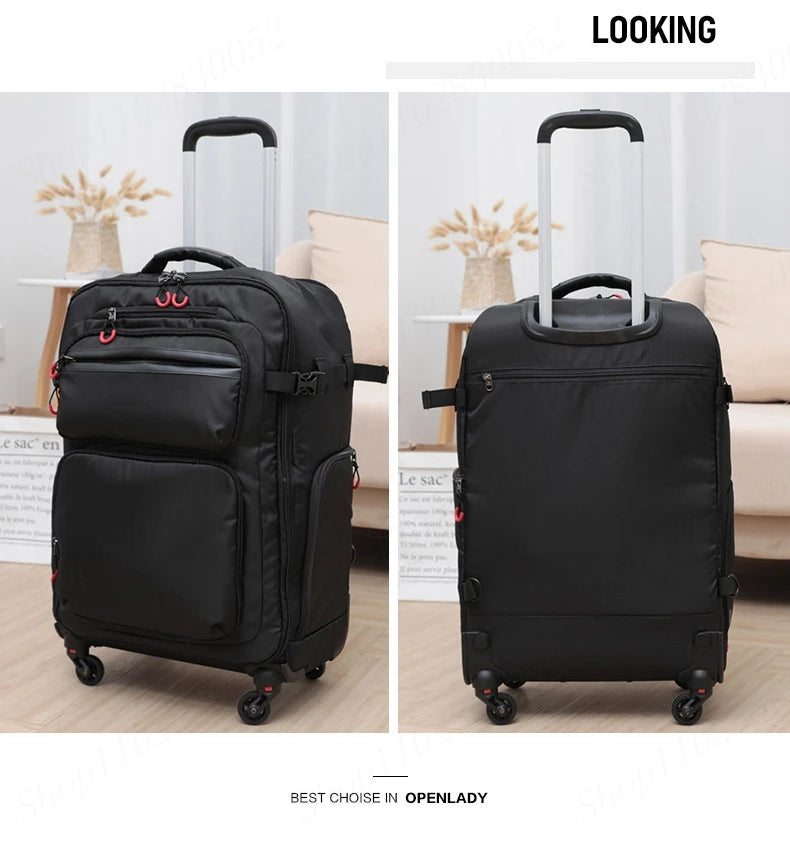 Wheeled Backpack Black Suitcase Oxford Trolley Bag Lightweight Luggage Cabin Male 18" 20" 24" Backpacks Waterproof Travel Bags