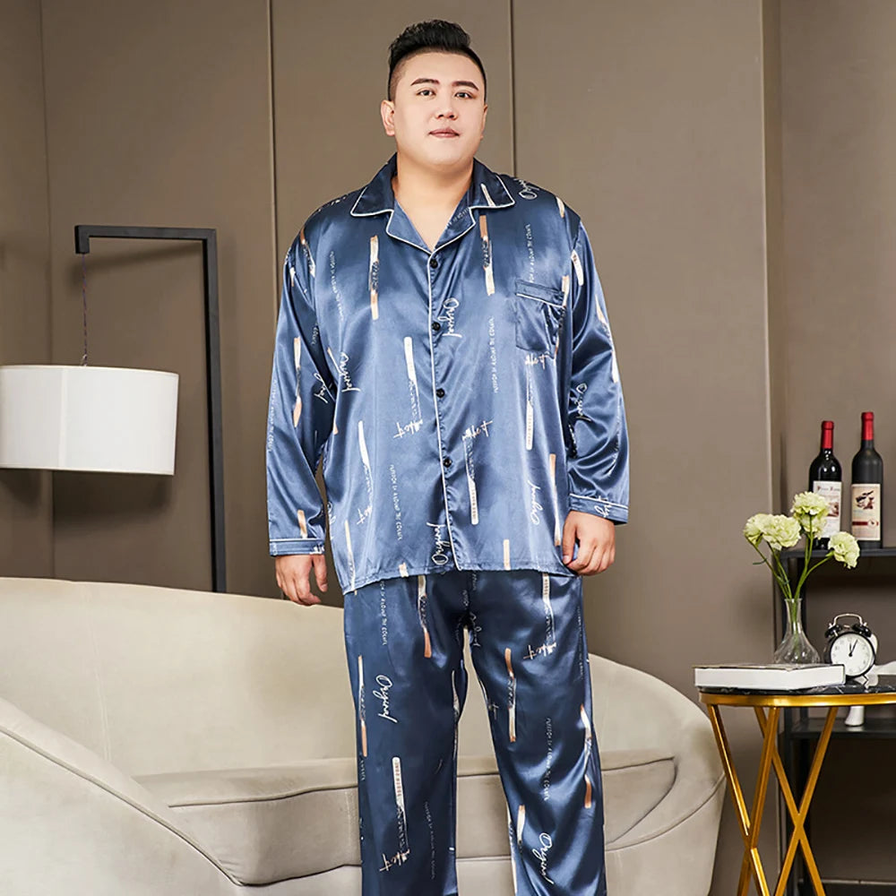 Pijamale mari dimensiuni pentru bărbați 165 kg primăvară vară matase de gheață satin pijama cool pentru bărbați set casual lejer de lux cu imprimeu pijama