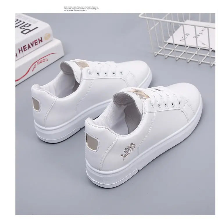 Women Casual Shoes New Spring Fashion Embroidered White Breathable Flower Lace-Up Sneakers 2023
