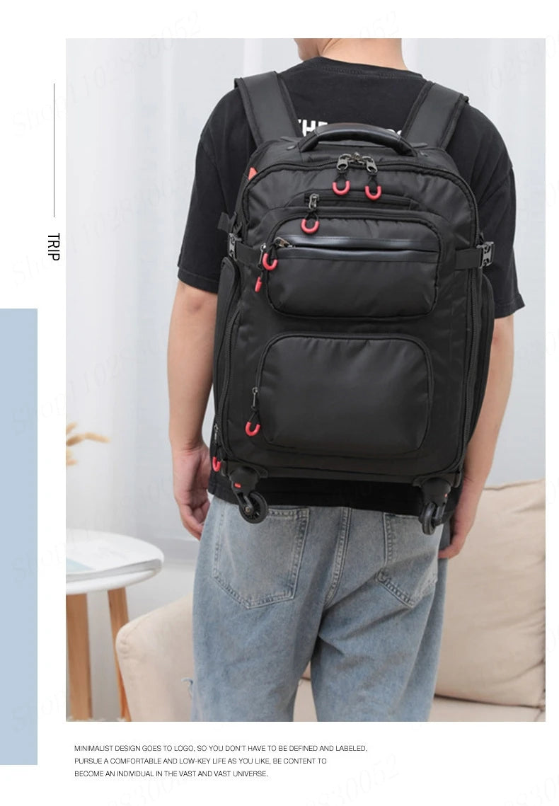 Wheeled Backpack Black Suitcase Oxford Trolley Bag Lightweight Luggage Cabin Male 18" 20" 24" Backpacks Waterproof Travel Bags